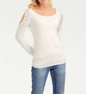 Designer-Pullover mit Strass ecru