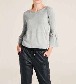 Designer-Pullover mit Volants grau-melange