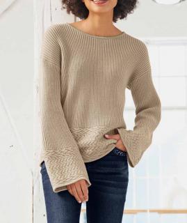 Designer-Pullover mit Zopfmuster beige