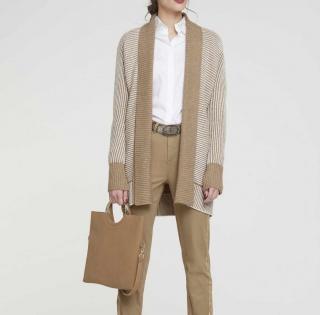 Designer-Rippenstrickjacke mit Kaschmir camel-ecru