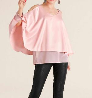 Designer-Satinbluse mit Cut-Outs rosé