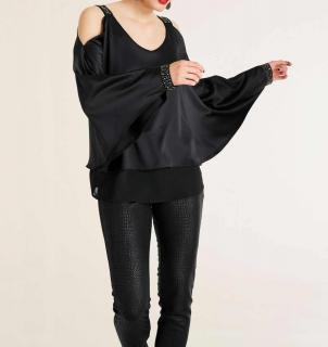 Designer-Satinbluse mit Cut-Outs schwarz