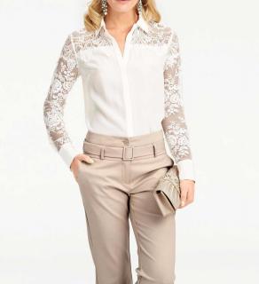 Designer-Seidenbluse mit Spitze creme