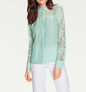 Designer-Seidenbluse mit Spitze mint