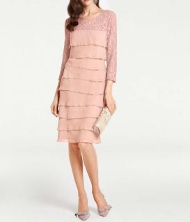 Designer-Spitzen-Chiffonkleid rosé Gr. 50