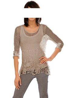 Designer-Spitzenshirt taupe Gr. 38