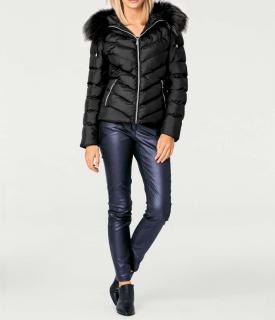 Designer-Steppjacke mit Webpelz schwarz