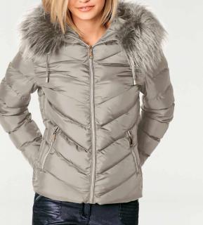 Designer-Steppjacke mit Webpelz taupe