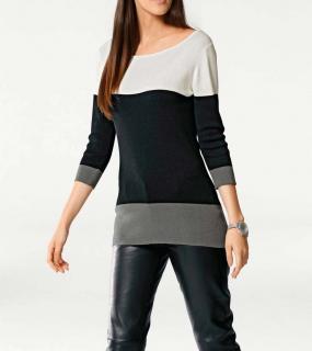 Designer-Streifenpullover ecru-schwarz