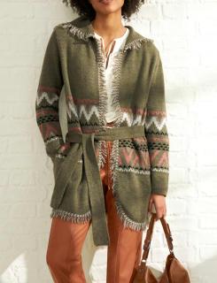 Designer-Strickmantel khaki-bunt