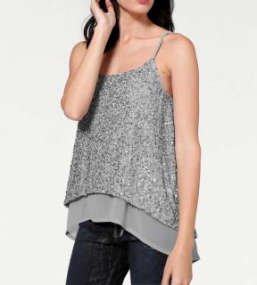 Designer-Top mit Pailletten grau