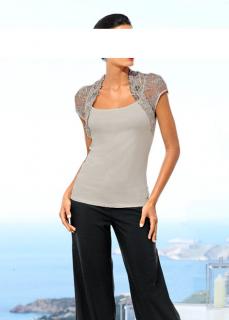 Designer-Top mit Spitze helltaupe