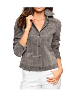 Designer-Velourslederjacke grau