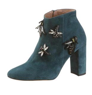 Designer-Velourslederstiefelette mit Patches petrol