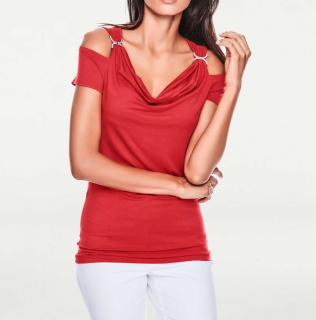 Designer-Wasserfallshirt mit Strass rot