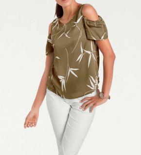 Druckbluse mit Cut-Outs cognac-offwhite