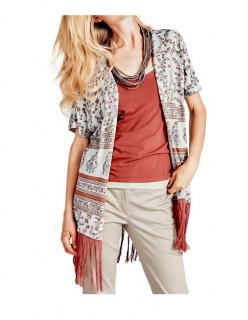 Druckstrickjacke mit Fransen sand-bunt