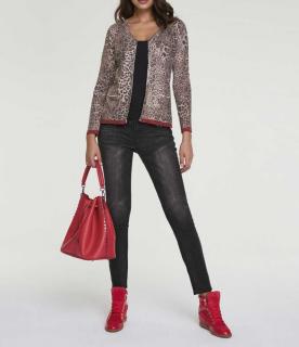 Feinstrickjacke mit Strass leo-gemustert