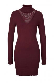 Feinstrickkleid mit Spitze bordeaux