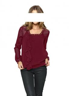 Georgettebluse mit Nieten bordeaux Größe 40