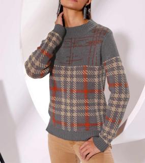 Glencheck-Jacquardmuster-Pullover anthrazit-terra