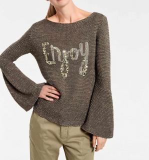 Grobstrickpullover oliv-gold