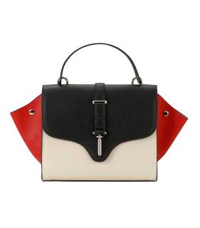 Handtasche in Trapezform schwarz-rot-creme