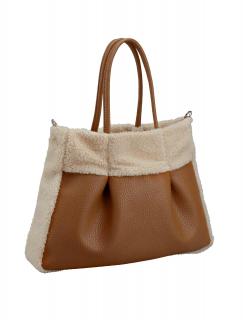 Handtasche mit Kunstfellbesatz cognac