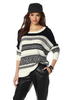 Jacquard-Pullover ecru-schwarz