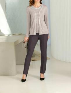 Jacquard-Stretchhose taupe