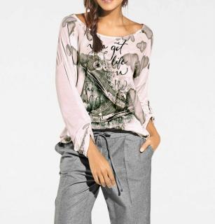 Jersey-Druckshirt mit Strass rosé-khaki