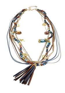 Kette mit Strasssteinen blau-cognac