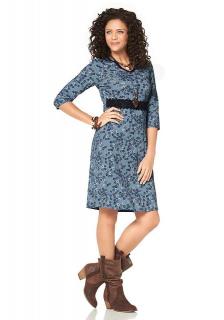 Kleid mit Spitze blau bedruckt Gr. 38