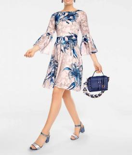 Kleid mit Volants creme-blau