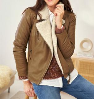 Lamm-Nappaleder-Jacke mit Pelzimitat cognac