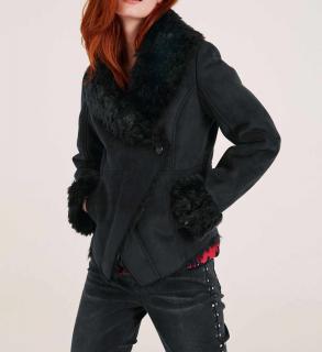 Lammfell-Look-Jacke schwarz