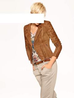 Leder-Canvas-Patchjacke cognac