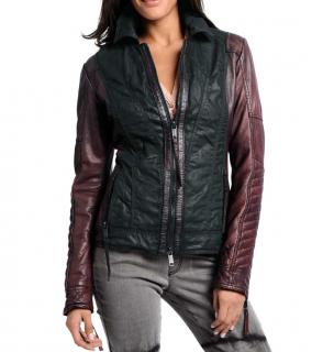 Leder-Denim-Jacke schwarz-bordeaux