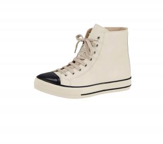 Leder-High-Top-Sneaker sand-schwarz