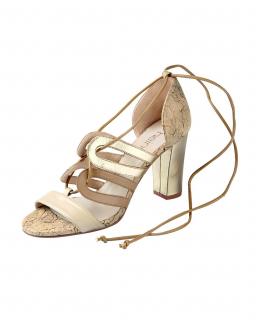 Leder-Sandalette taupe-goldfarben