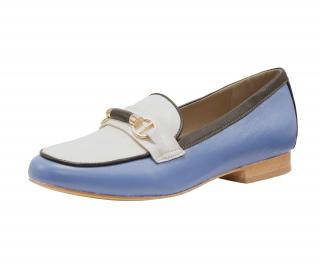 Leder-Slipper blau-weiß