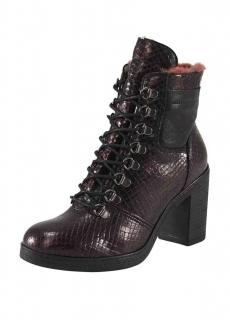 Leder-Stiefelette mit Warmfutter bordeaux-metallic