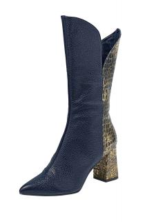 Lederstiefel blau-goldfarben