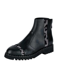 Lederstiefelette mit Strass schwarz