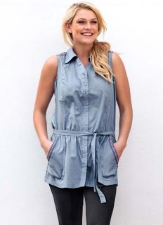 Longbluse mit Bindeband rauchblau Gr. 48