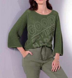 Lyocell-Pullover mit Glitzersteinchen khaki