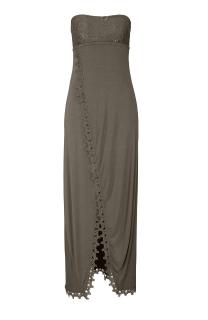 Marken-Bandeau-Maxikleid mit Spitze taupe