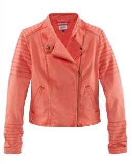 Marken-Bikerstyle-Jeansjacke koralle