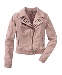 Marken-Bikerstyle-Jeansjacke mit Nieten rosa