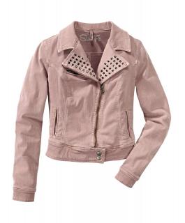 Marken-Bikerstyle-Jeansjacke mit Nieten rosa Gr. L